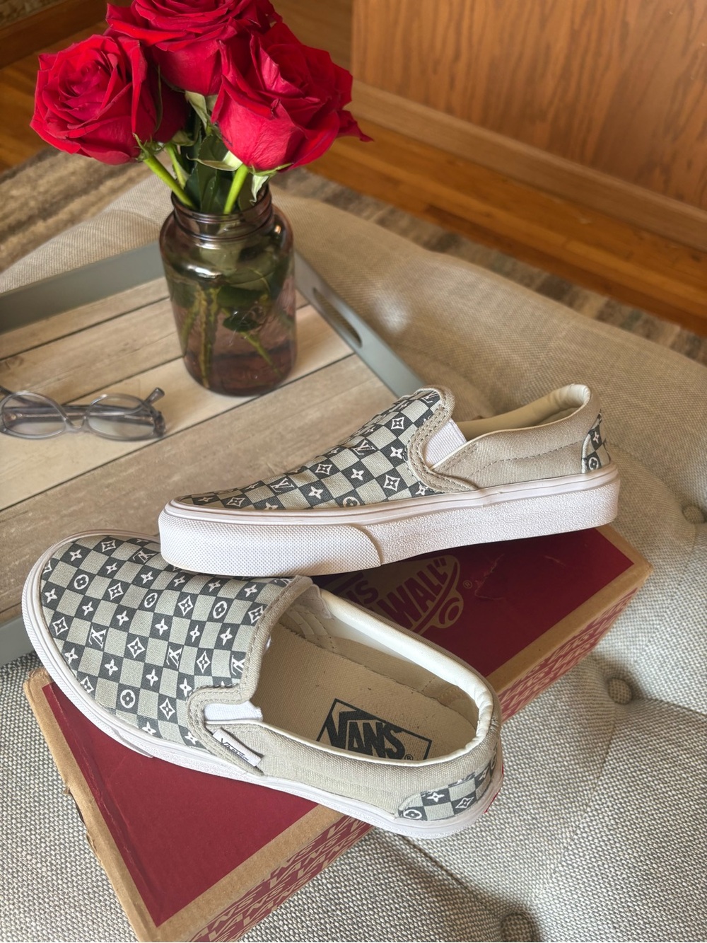 Vans Slip-On Sneakers in Gray and White Checkerboard - Picture 4 of 5